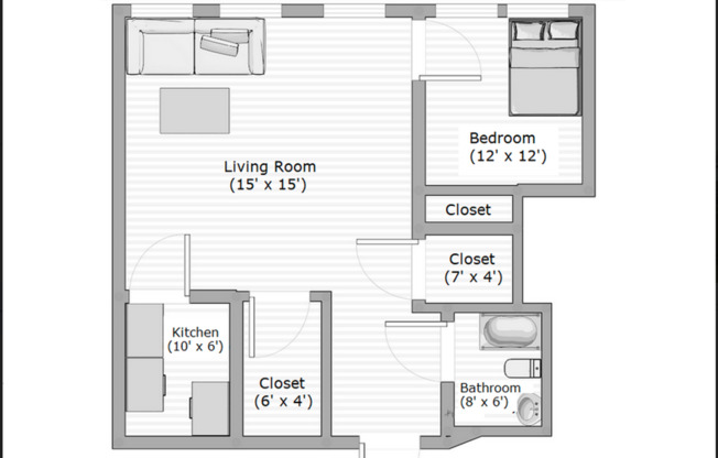 1 bed, 1 bath, 600 sqft, $825, Unit 203