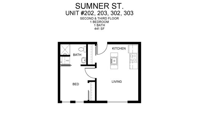 1 bed, 1 bath, 441 sqft, $1,195, Unit 203