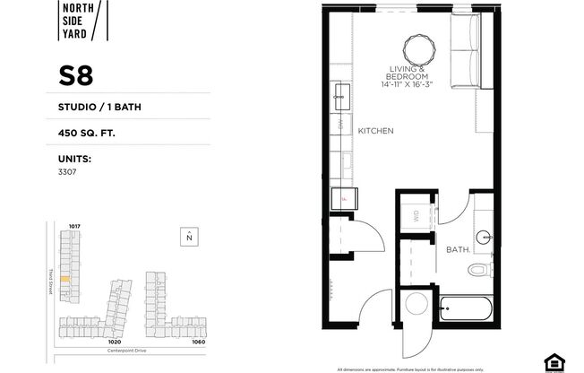Studio, 1 bath, 450 sqft, $995, Unit 3307