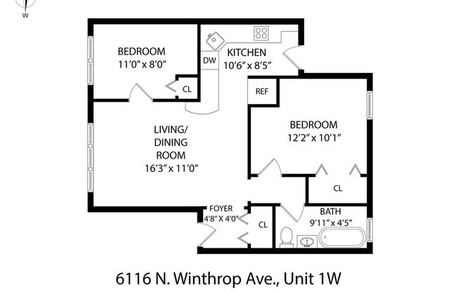 2 beds, 1 bath, 569 sqft, $2,300, Unit 6116-1W