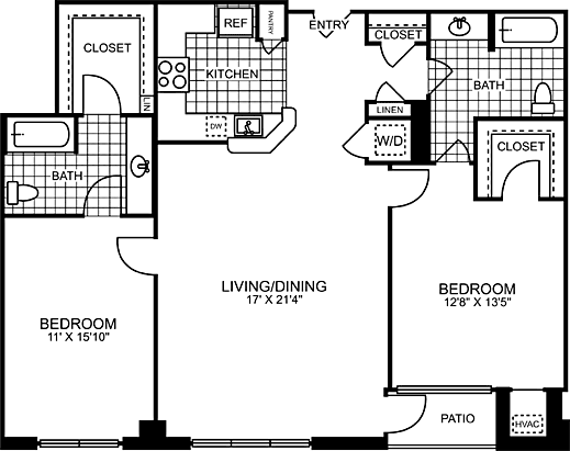 2 beds, 2 baths, 1,280 sqft, $5,398, Unit 1-655