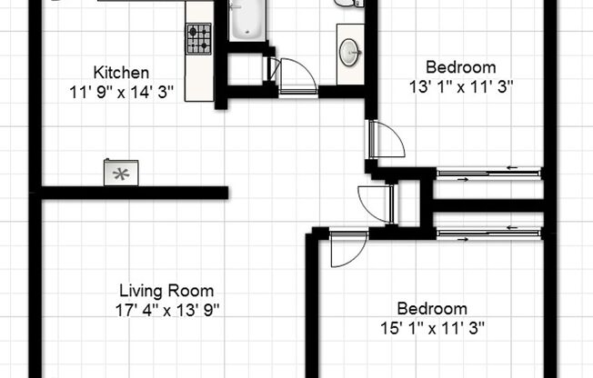 2 beds, 1 bath, 903 sqft, $1,210, Unit E-3