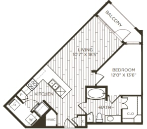 1 bed, 1 bath, 734 sqft, $1,316