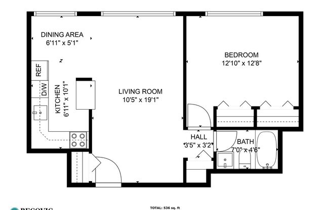 1 bed, 1 bath, 382 sqft, $1,850, Unit 510