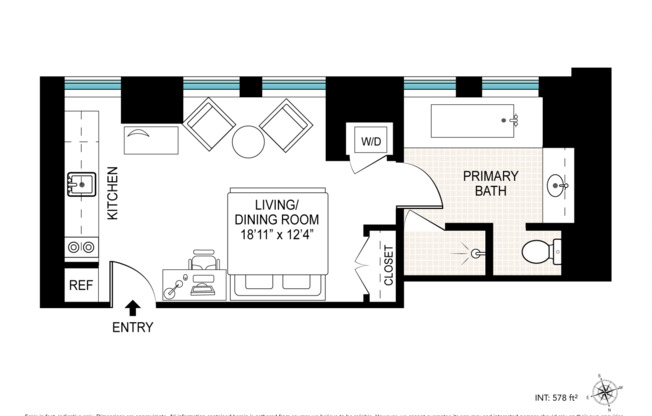 Studio, 1 bath, 578 sqft, $3,950, Unit 635