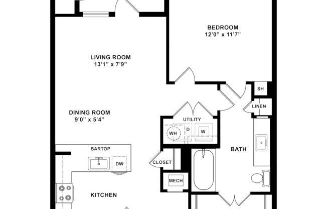 1 bed, 1 bath, 751 sqft, $538