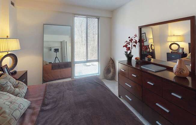 CLASSIC bright bedroom with floor to ceiling windows at Trillium Apartments, Fairfax, VA, 22031