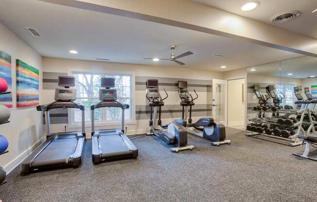 the gym at the whispering winds apartments in pearland, tx at Hunters Chase Apartments, Midlothian ,23112