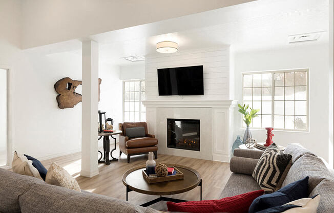 Large electric fireplace in clubroom of Waterstone Place, Minnetonka, MN 55305
