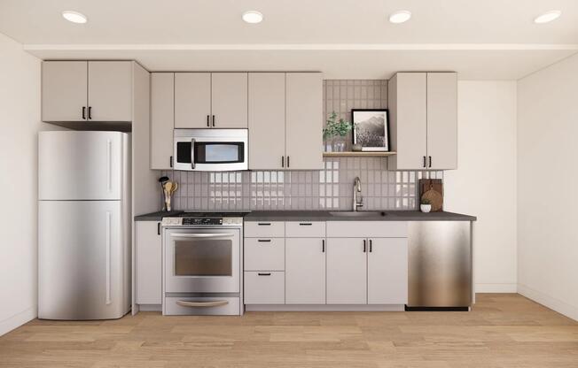 Elevate your culinary experience with sleek quartz countertops, soft-close cabinets, and ambient under-cabinet lighting.