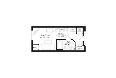 Studio, 1 bath, 337 sqft, $1,188