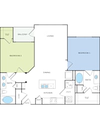 2 beds, 2 baths, 1,050 sqft, $1,305