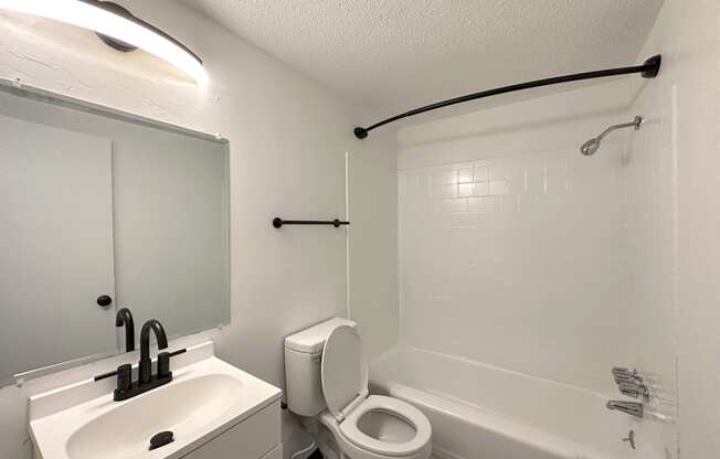 a bathroom with a sink toilet and bathtub