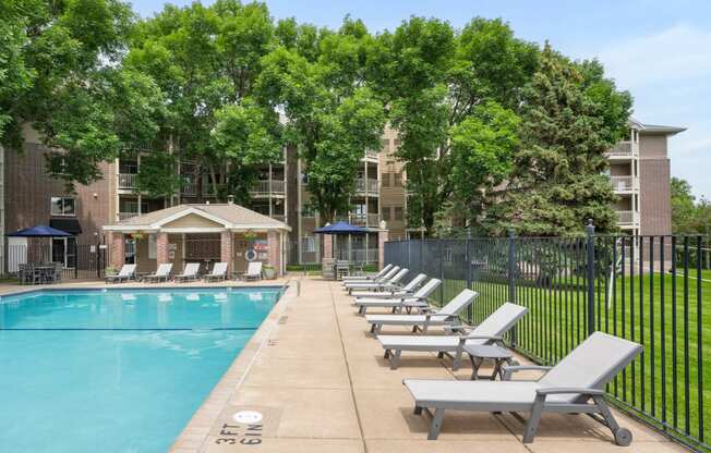 our apartments have a resort style pool with lounge chairs