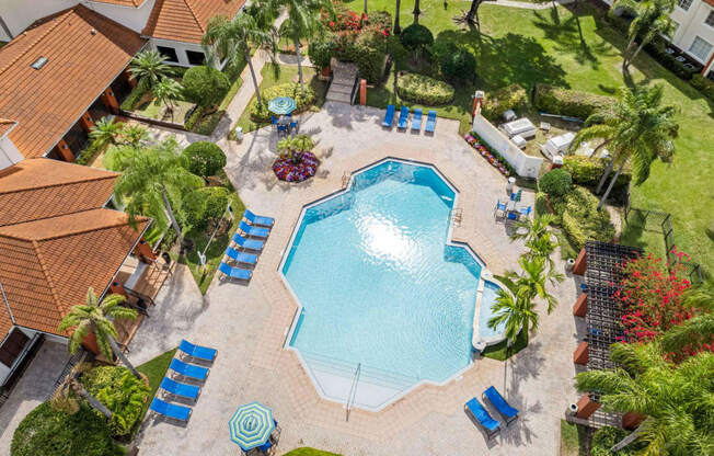 Pool with sunbathing area and spa