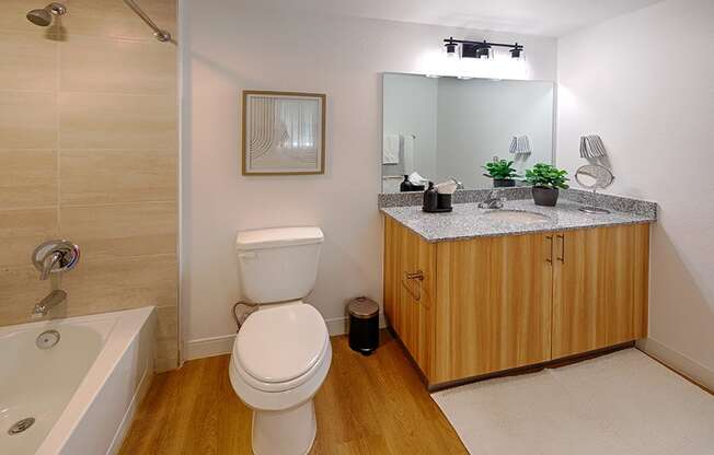 a bathroom with a toilet and a sink and a bath tub