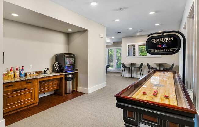 Game Room with Shuffleboard and Coffee Bar