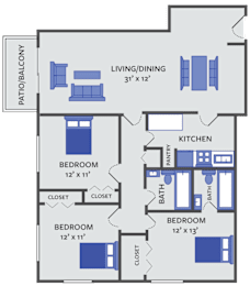 3 beds, 2 baths, 1,200 sqft, $1,100