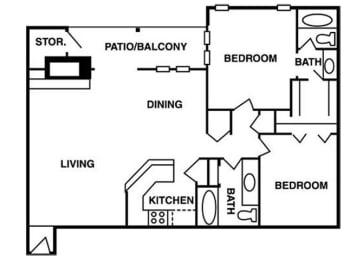 2 beds, 2 baths, 1,091 sqft, $1,327