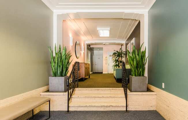 Bold colors in the lobby of Ongford Apartments