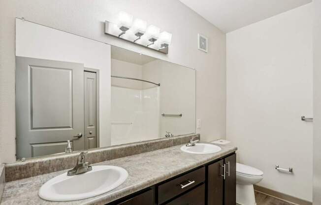 Royal Palm bathroom with a sink, vanity lights, mirror, and toilet at Oakleaf Plantation Apartments in Jacksonville, FL
