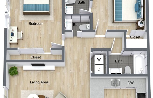 2 beds, 2.5 baths, 980 sqft, $6,995, Unit 105
