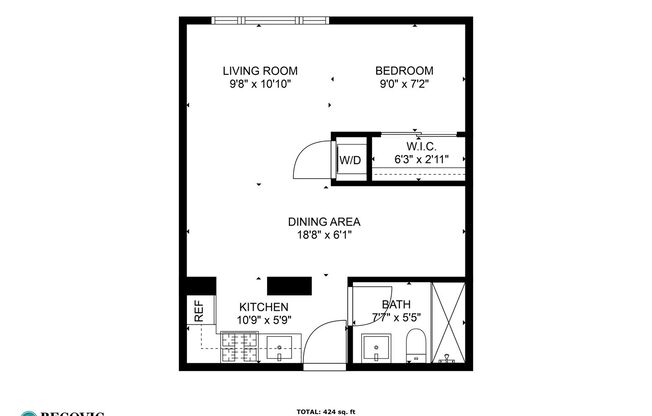 1 bed, 1 bath, 416 sqft, $1,595, Unit 409