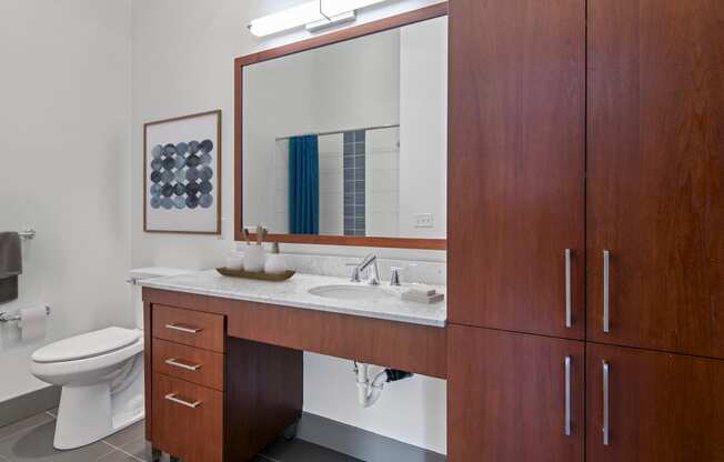 Bathroom with a sink and a mirror and a toilet