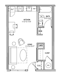 Studio, 1 bath, 431 sqft, $999