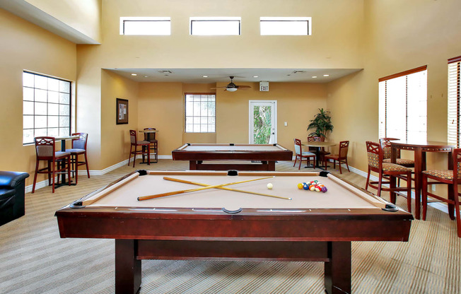 Community clubhouse with pool tables at Pavilions at Pantano Apartments in Tucson, AZ!
