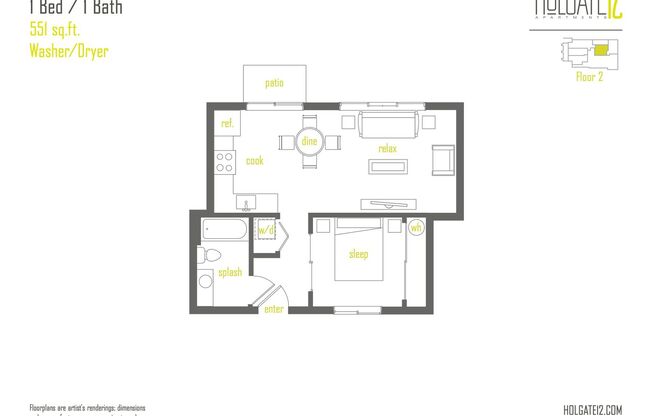 1 bed, 1 bath, 551 sqft, $1,675, Unit 208 MFTE
