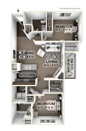 2 beds, 2 baths, 1,088 sqft, $1,293