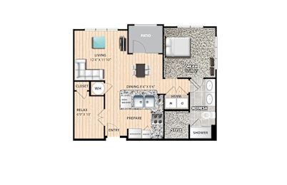 1 bed, 1 bath, 861 sqft, $1,381