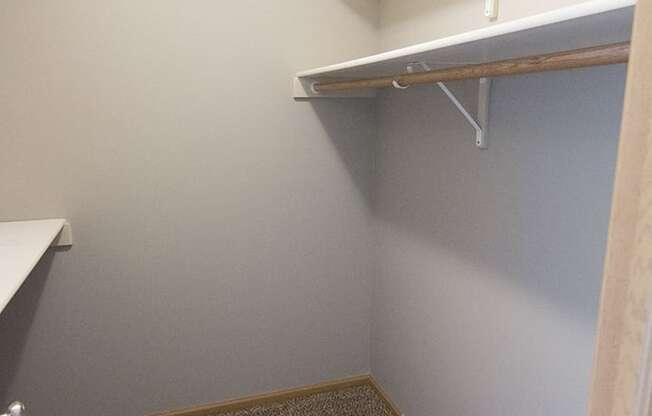 Large walk-in closet off of master bedroom at Cascade Pines Town-homes Lincoln Nebraska