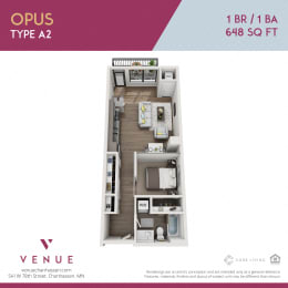 1 bed, 1 bath, 648 sqft, $1,725