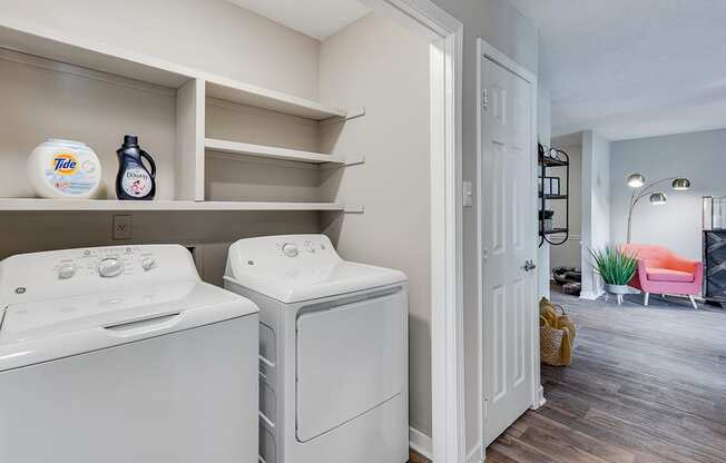 Washer and Dryer with Built In Shelving