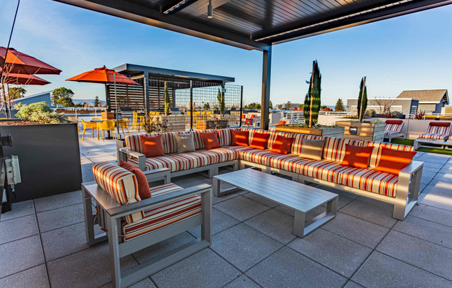 Rooftop lounge seating at Bayswater Apartments, Burlingame