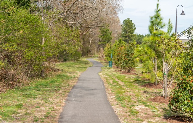 a path in a park with trees on both sides of the path at The Whitworth, Williamsburg, VA, 23185