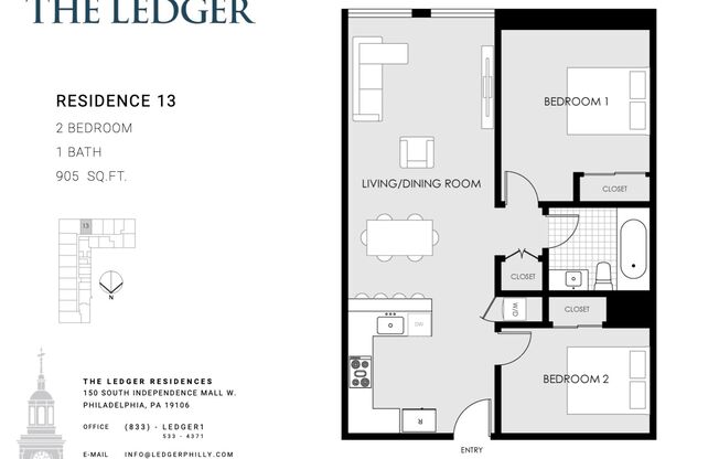 2 beds, 1 bath, 905 sqft, $2,695, Unit 813