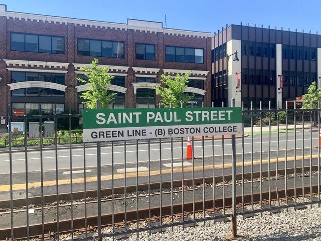 Saint Paul Street Green Line on Comm Ave near BU