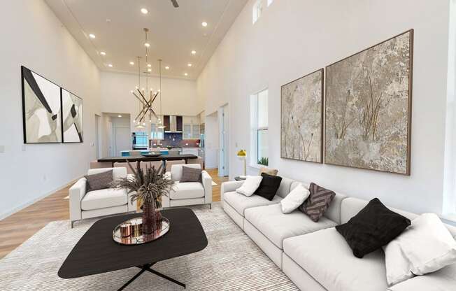 a living room with couches and a table