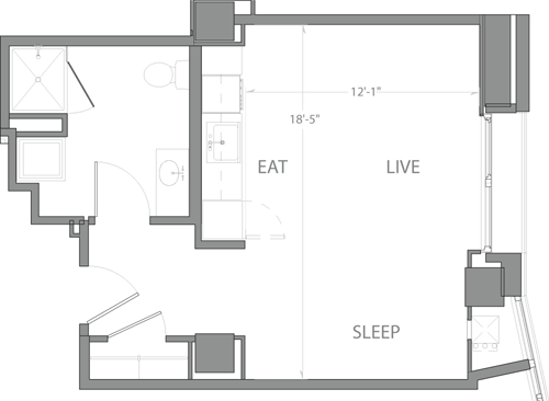 Studio, 1 bath, 464 sqft, $2,920, Unit 1702