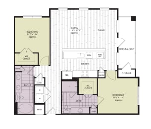 2 beds, 2 baths, 1,195 sqft, $2,281