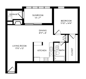 A3 - 1 Bedroom, 1 Bathroom, 741 Square Feet - A3 Floorplan at Hillside Creek in Austin, TX