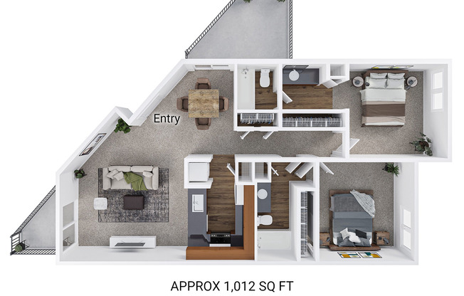 2 beds, 2 baths, 1,012 sqft, $1,060