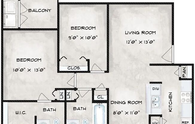 2 beds, 1 bath, 899 sqft, $1,262, Unit 1146