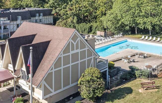 Beautiful clubhouse and pool at bavarian woods apartments