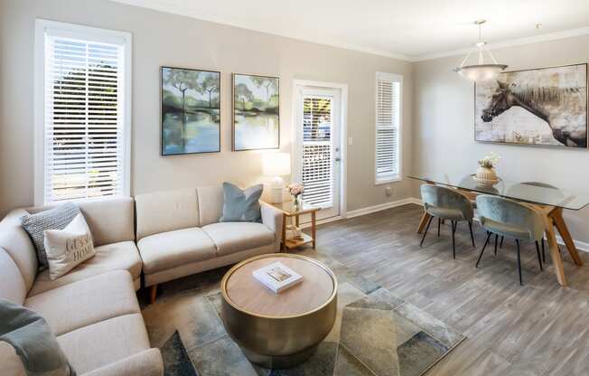 a living room with a couch and a table