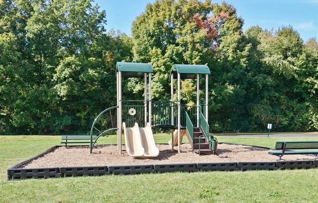 Amenities at Pangea Fields Apartments in Indianapolis include an outdoor playground!