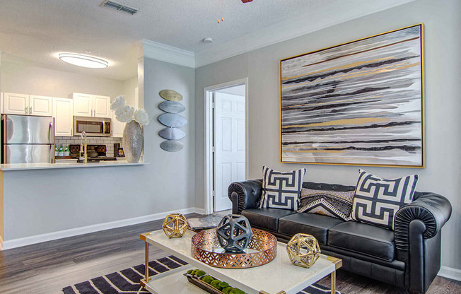 living room with ceiling fan